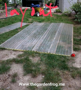 This is close to the measure of the shed frame. There is one groove overlap for front and back which is perfect so the water flows over roof. The ends of the corrugated roofing are down and we screwed the downward grooves (not sure if this is right but it works). 